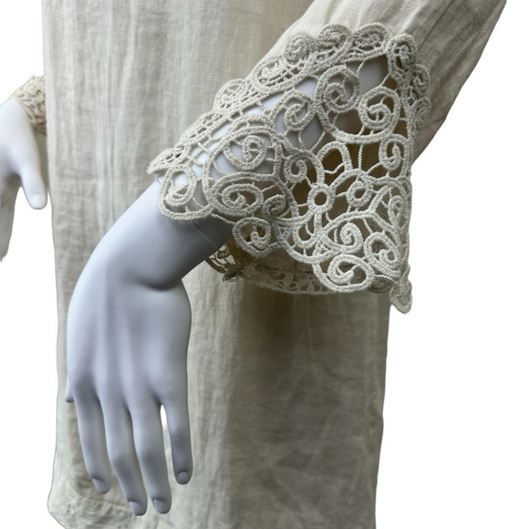 Carla Conti Made in Italy Linen Beige Crochet Lace Dress, XS - Picture 4 of 12